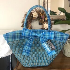 Blue Straw bag with bow